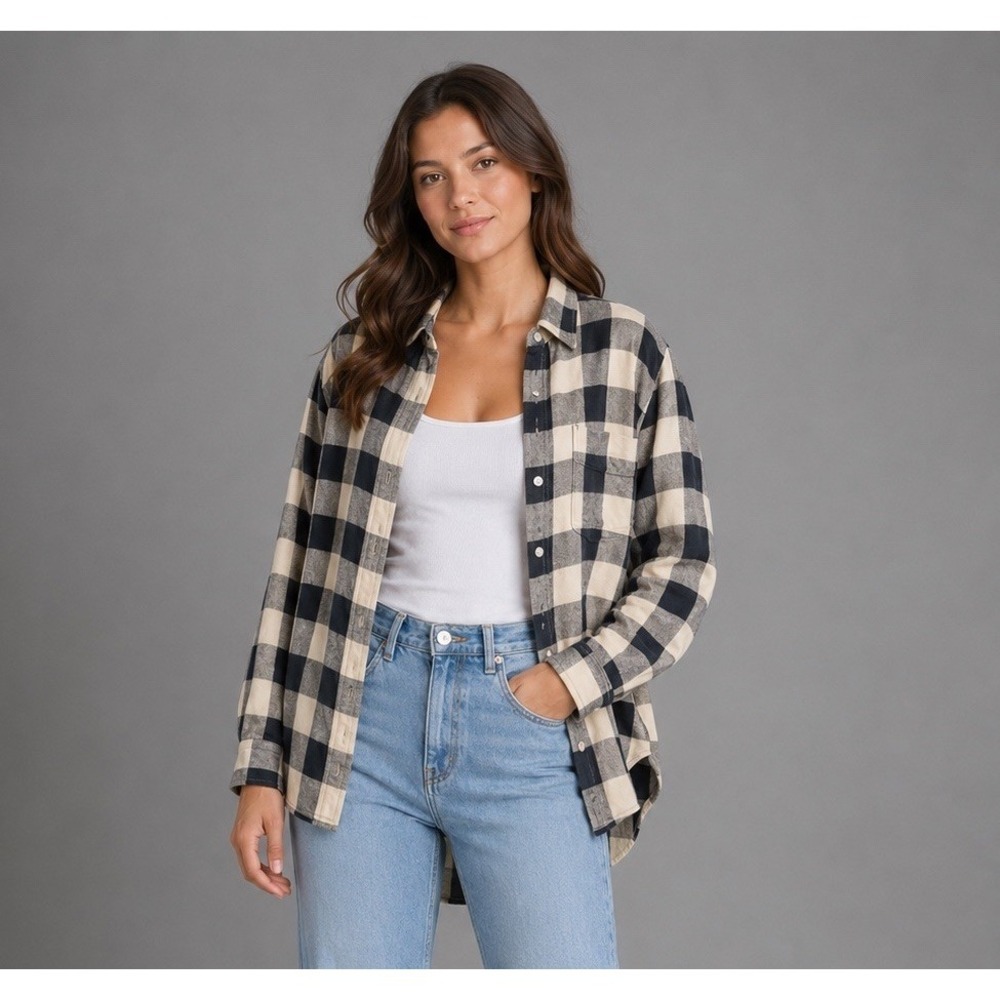 Levi's Button Up Shirt Womens Black White Plaid Long Sleeve Button Down XL